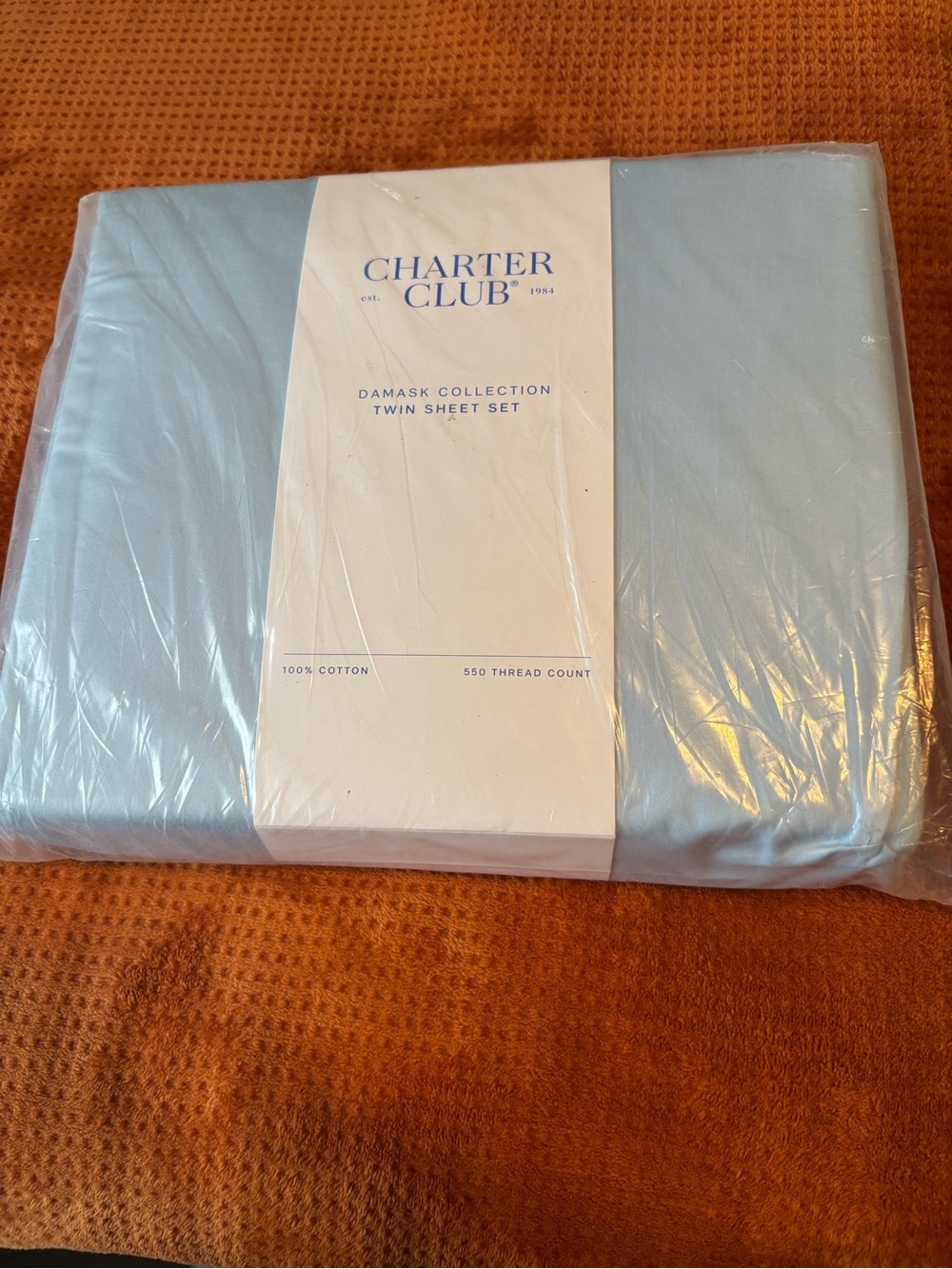Charter Club Light Blue Twin Sheet Set - Damask Collection